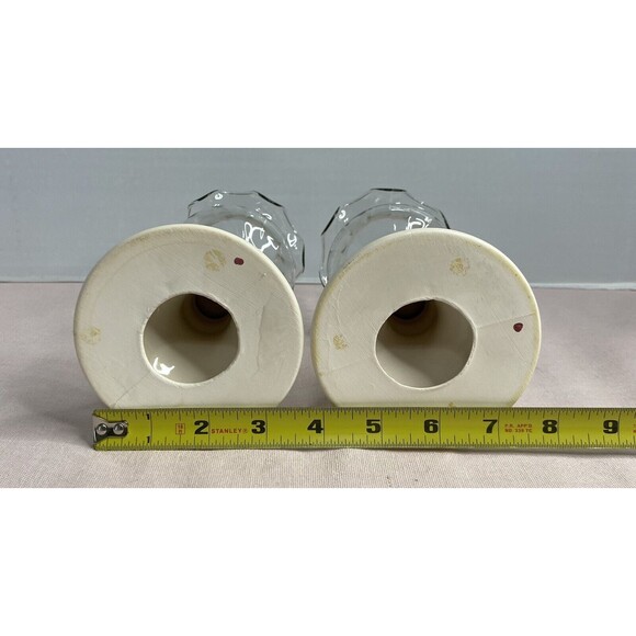 Ceramic Candle Holders Hand Painted Flowers Clear Glass Tops Vintage 80's - Picture 4 of 4